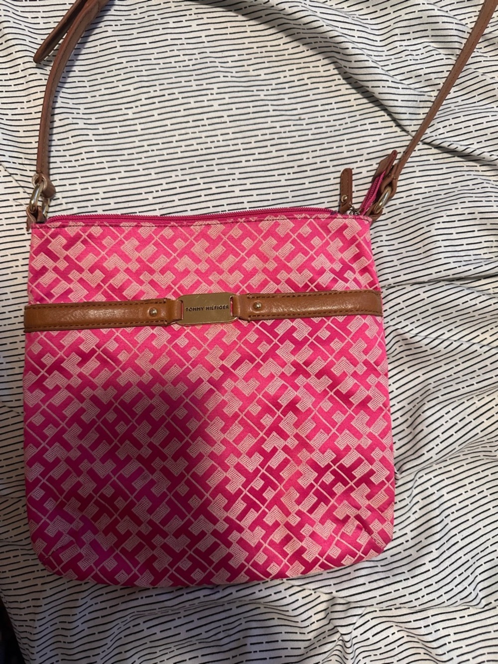 Tommy Hilfiger Hot Pink Crossbody with Tan Trim